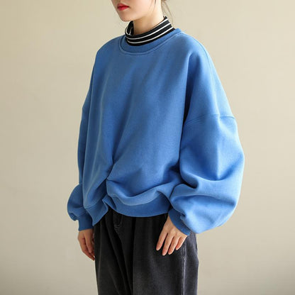 Casual Pure Color Wrinkle Fleece Sweatshirt