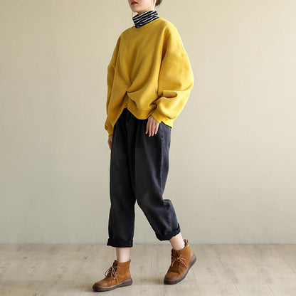 Casual Pure Color Wrinkle Fleece Sweatshirt