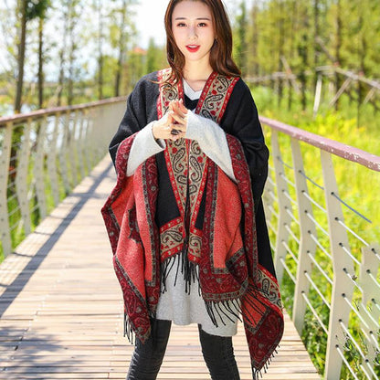 Casual Retro Jacquard Fringe Thick Warm Scarf