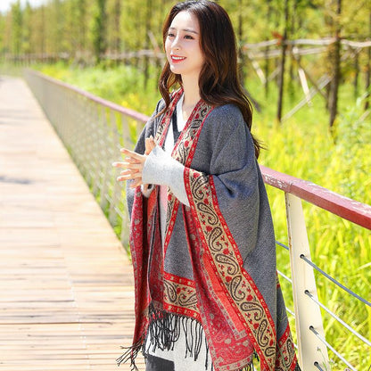 Casual Retro Jacquard Fringe Thick Warm Scarf