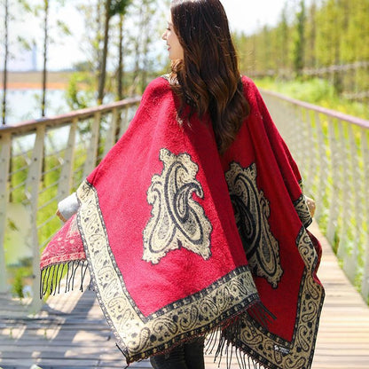 Casual Retro Jacquard Fringe Thick Warm Scarf