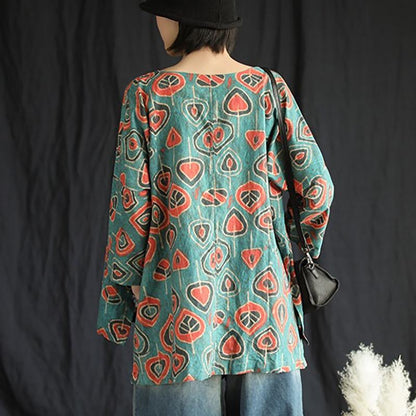 Summer Casual Retro Printed Pullover Linen T-Shirt