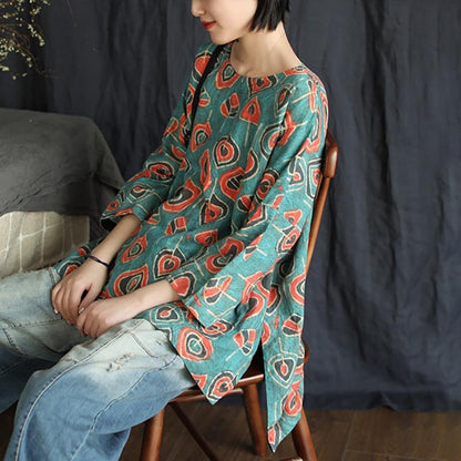 Summer Casual Retro Printed Pullover Linen T-Shirt