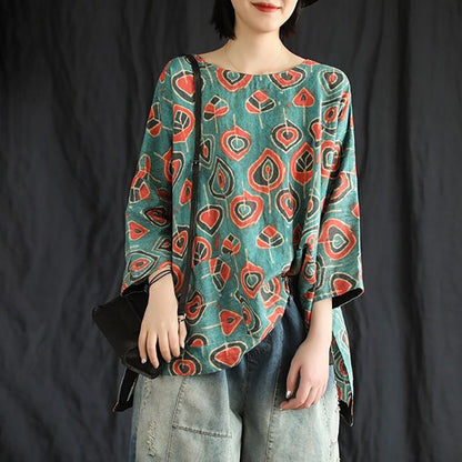 Summer Casual Retro Printed Pullover Linen T-Shirt