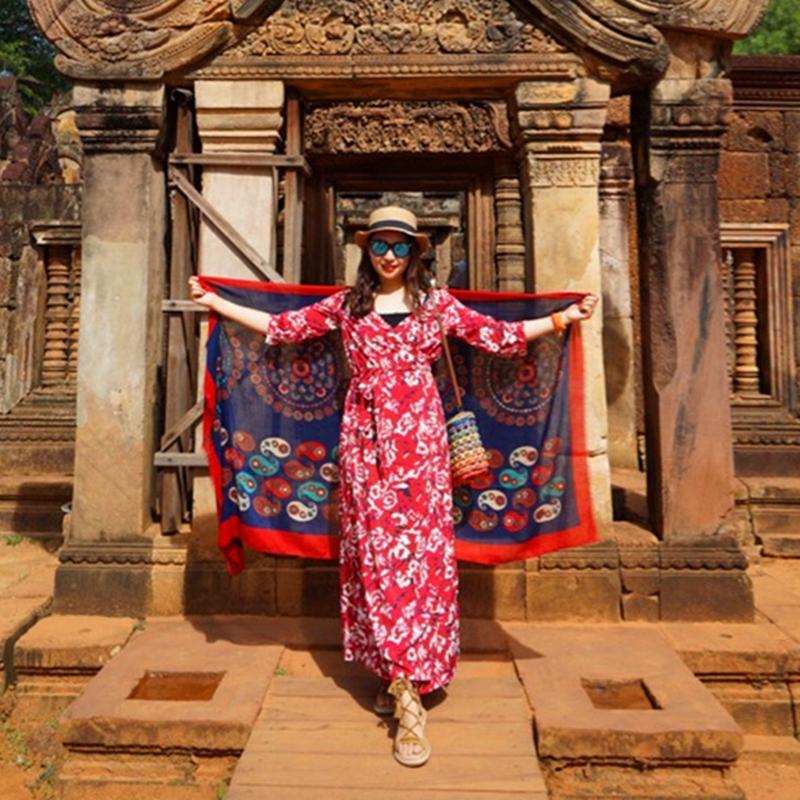 Casual Retro Sunscreen Burr Print Scarf