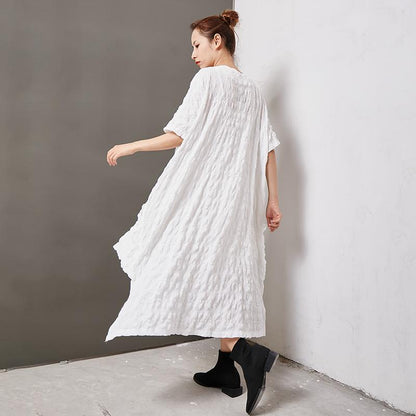 Casual Round Neck Cotton Solid Irregular Dress