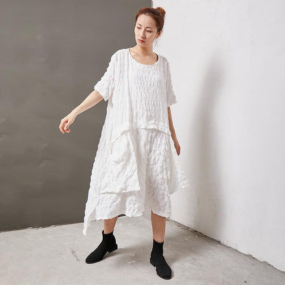 Casual Round Neck Cotton Solid Irregular Dress