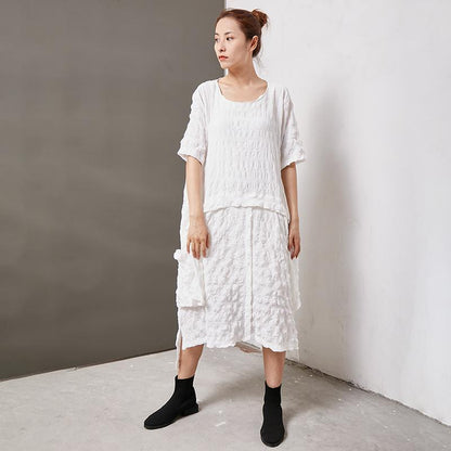 Casual Round Neck Cotton Solid Irregular Dress