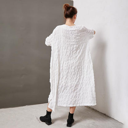 Casual Round Neck Cotton Solid Irregular Dress