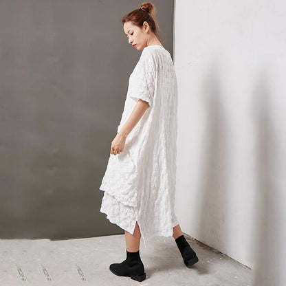 Casual Round Neck Cotton Solid Irregular Dress