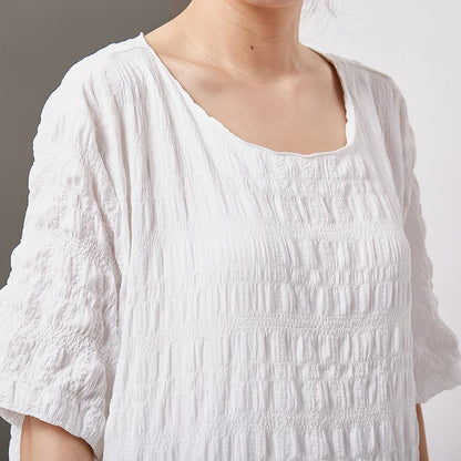 Casual Round Neck Cotton Solid Irregular Dress