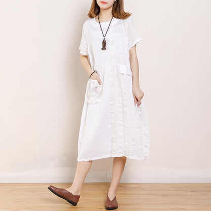 Casual Round Neck Short Sleeve Pockets Dress