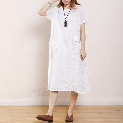 Casual Round Neck Short Sleeve Pockets Dress