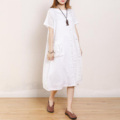 Casual Round Neck Short Sleeve Pockets Dress