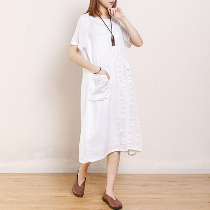 Casual Round Neck Short Sleeve Pockets Dress