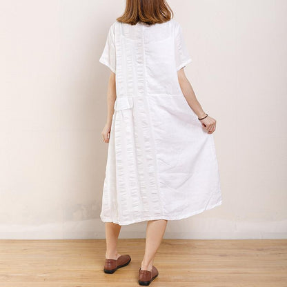 Casual Round Neck Short Sleeve Pockets Dress