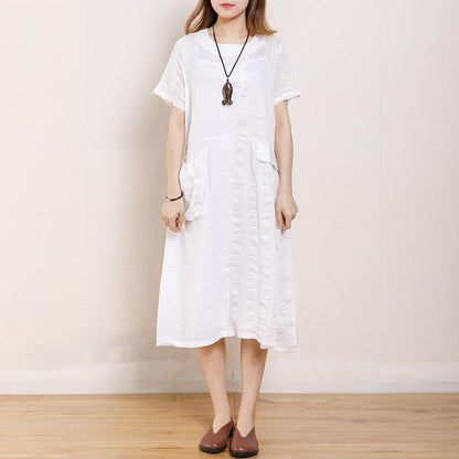 Casual Round Neck Short Sleeve Pockets Dress