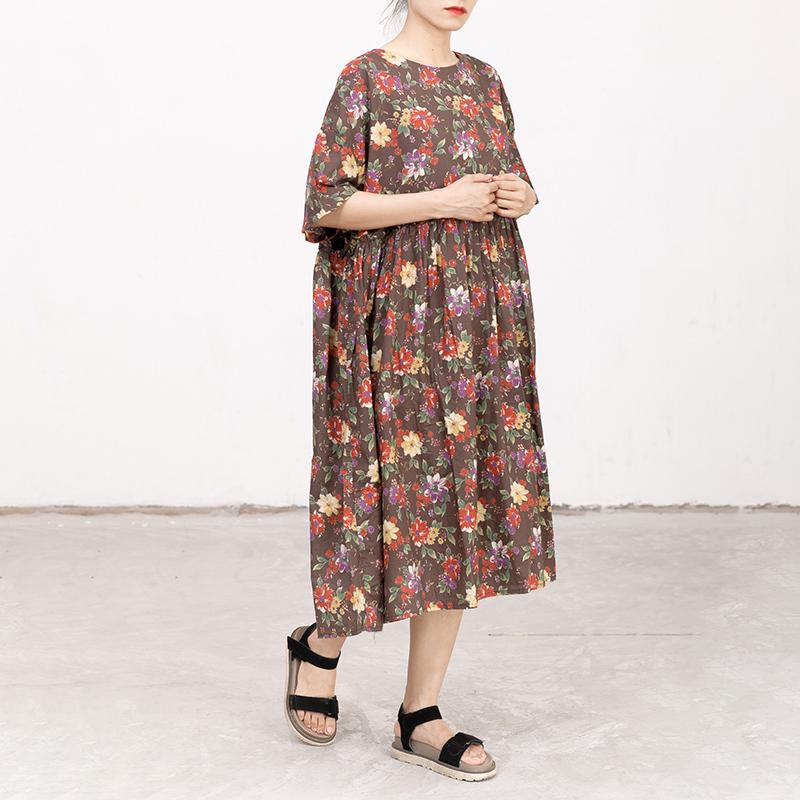 Casual Short Sleeve Pockets Floral Lacing Pleated Dress