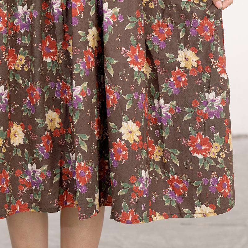 Casual Short Sleeve Pockets Floral Lacing Pleated Dress