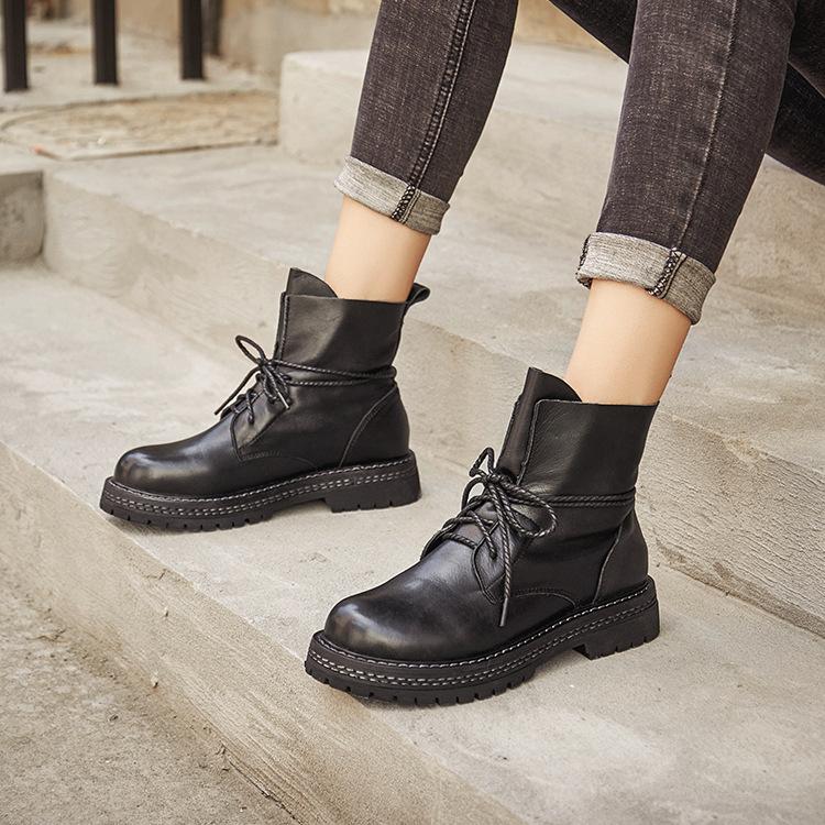 Casual Simple Lace-Up Leather Boots