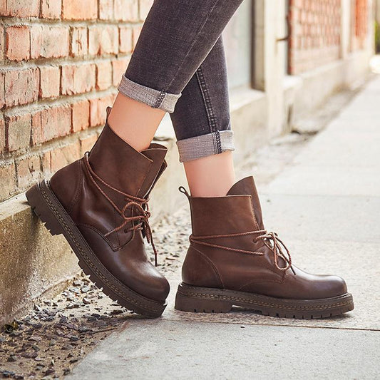 Casual Simple Lace-Up Leather Boots