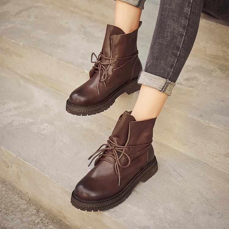 Casual Simple Lace-Up Leather Boots