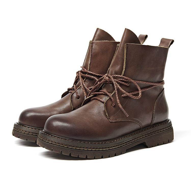 Casual Simple Lace-Up Leather Boots