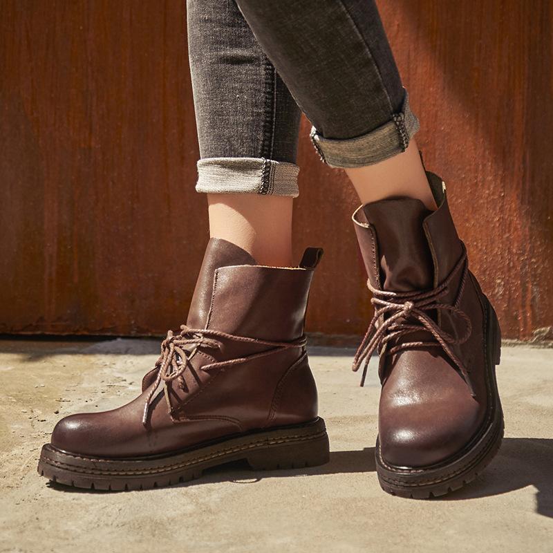 Casual Simple Lace-Up Leather Boots