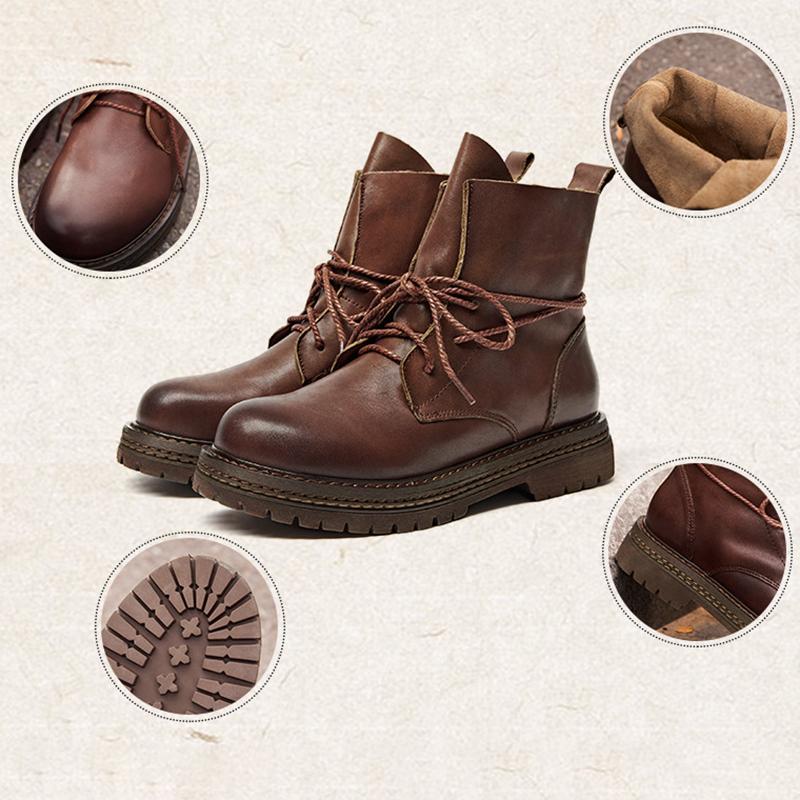 Casual Simple Lace-Up Leather Boots
