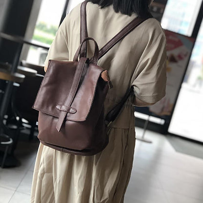 Casual Simple Travel Soft Leather Backpack
