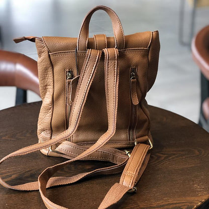 Casual Simple Travel Soft Leather Backpack