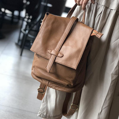 Casual Simple Travel Soft Leather Backpack