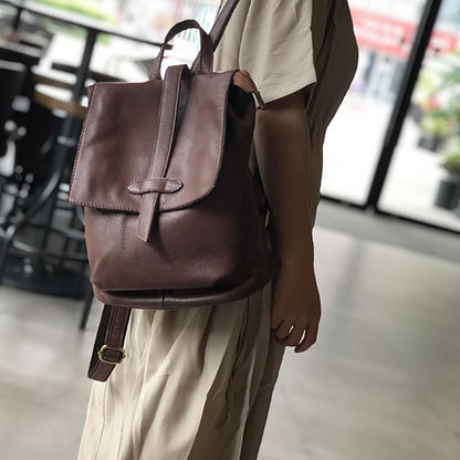 Casual Simple Travel Soft Leather Backpack