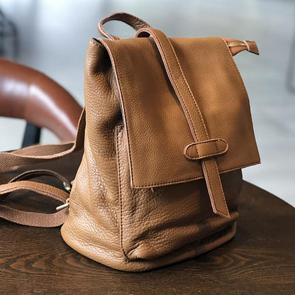 Casual Simple Travel Soft Leather Backpack