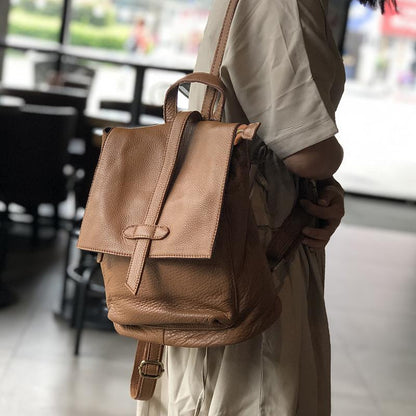 Casual Simple Travel Soft Leather Backpack