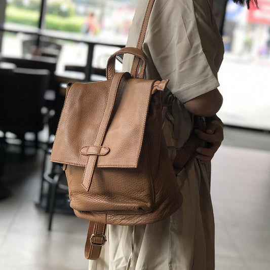 Casual Simple Travel Soft Leather Backpack