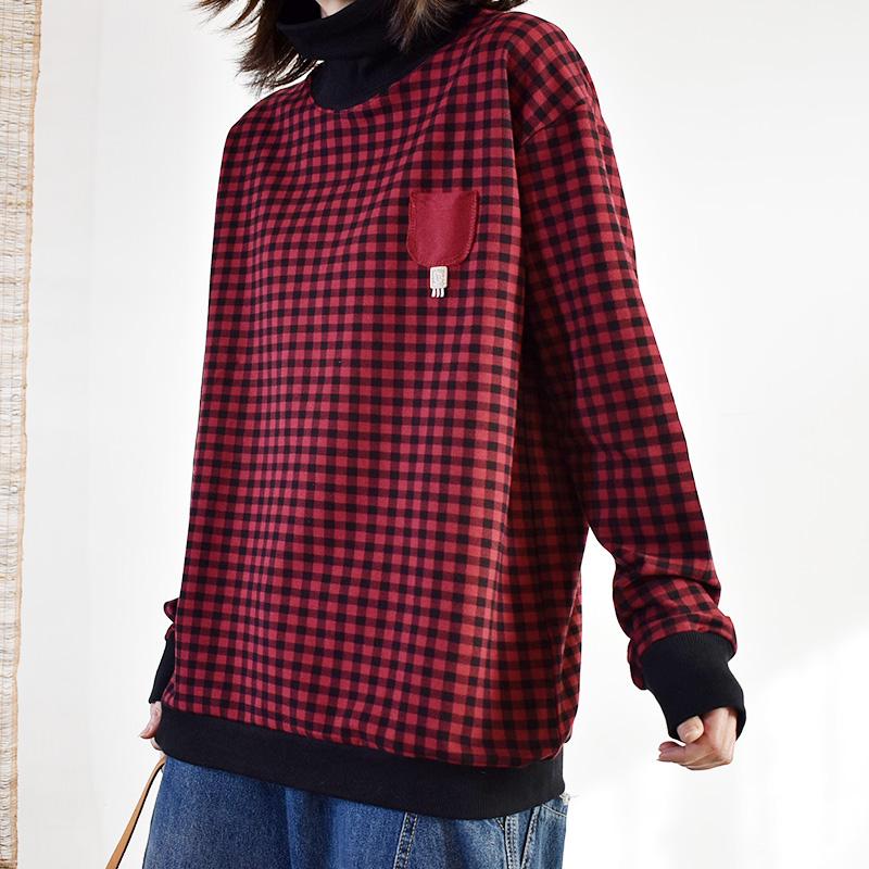 Casual Single Pocket Checks Sweatshirt