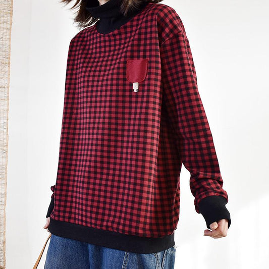 Casual Single Pocket Checks Sweatshirt
