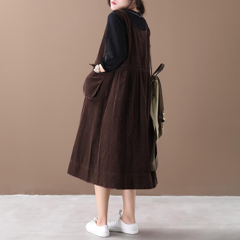 Casual Solid Color Corduroy Sleeveless Dress