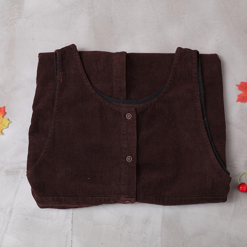 Casual Solid Color Corduroy Sleeveless Dress