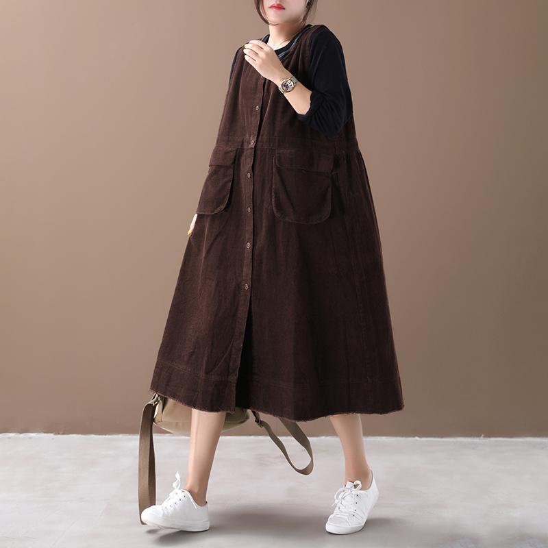 Casual Solid Color Corduroy Sleeveless Dress