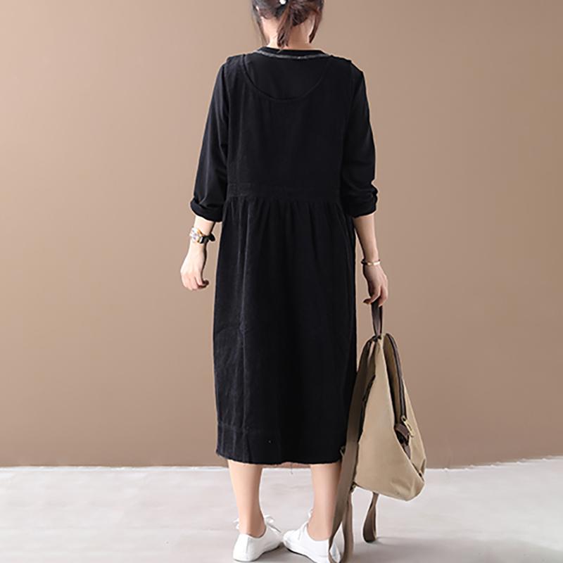 Casual Solid Color Corduroy Sleeveless Dress