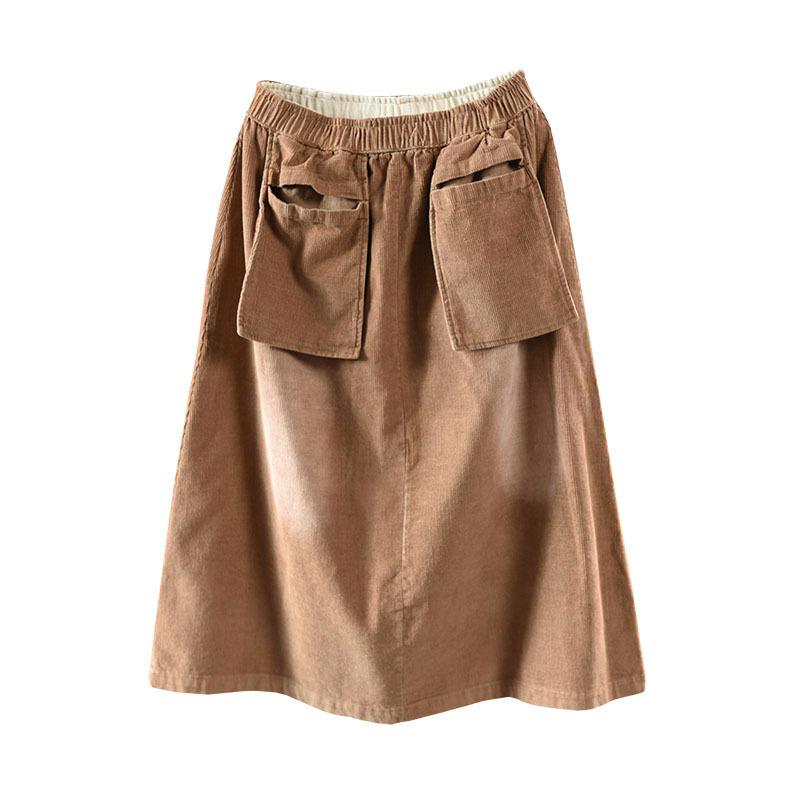 Casual Solid Color Elastic Waist Corduroy Skirt
