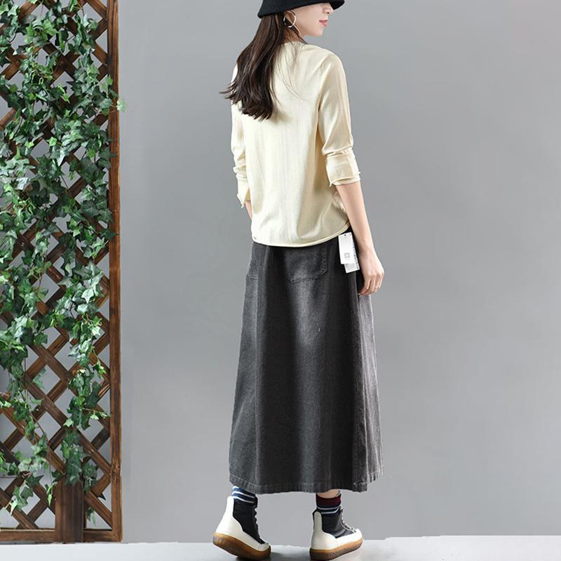 Casual Solid Color Elastic Waist Corduroy Skirt