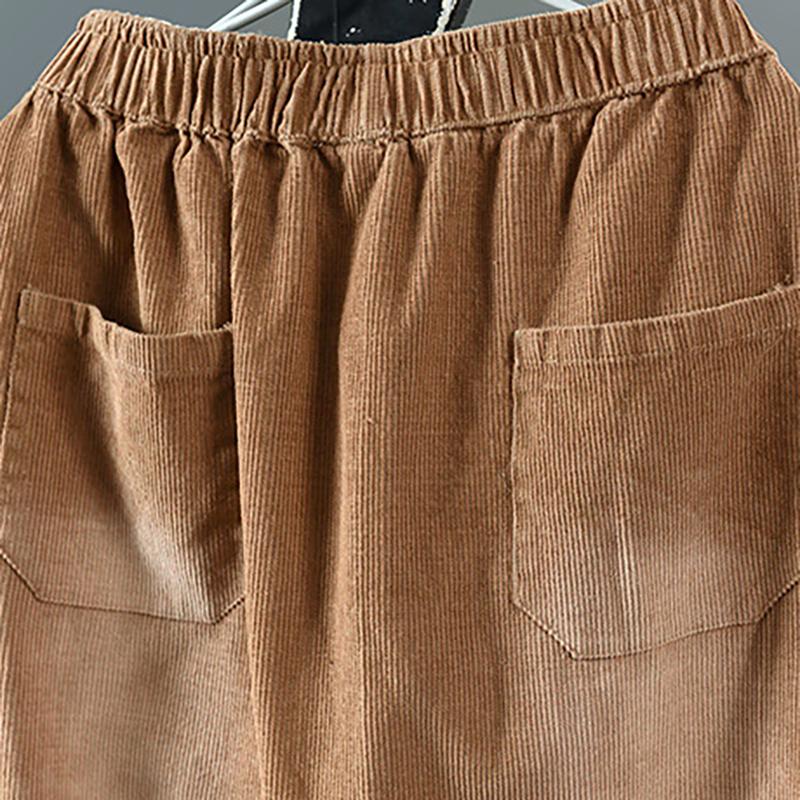 Casual Solid Color Elastic Waist Corduroy Skirt