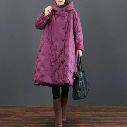Casual Solid Color Loose Hooded Down Coat