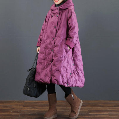 Casual Solid Color Loose Hooded Down Coat