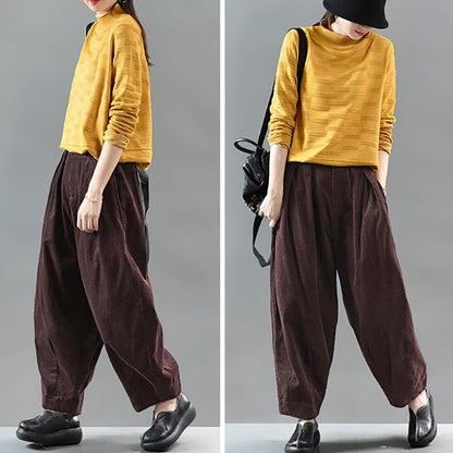 Casual Solid Color Pleated Comfortable Harem Pants