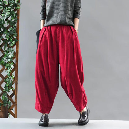 Casual Solid Color Pleated Comfortable Harem Pants