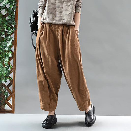 Casual Solid Color Pleated Comfortable Harem Pants